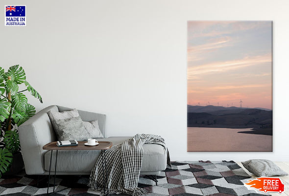 River & Hills Sunrise Scenery  Print 100% Australian Made Stretched Canvas Ready to Hang - 1089