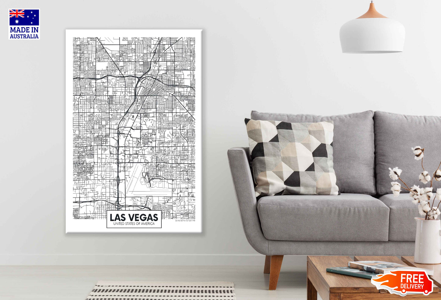 Las Vegas City in USA Detailed Map Print 100% Australian Made Stretched Canvas Ready to Hang - 2369