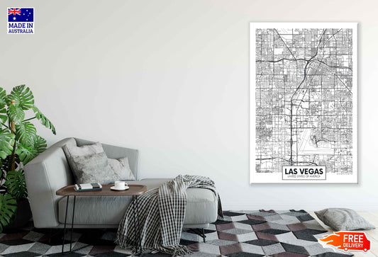 Las Vegas City in USA Detailed Map Print 100% Australian Made Stretched Canvas Ready to Hang - 2369