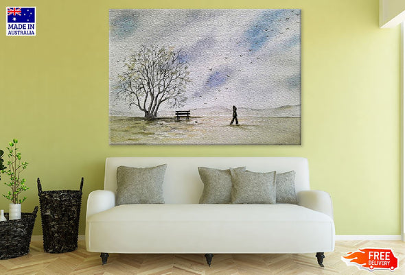 Dead Tree & Bench Vector Art Print 100% Australian Made Stretched Canvas Ready to Hang - 1767