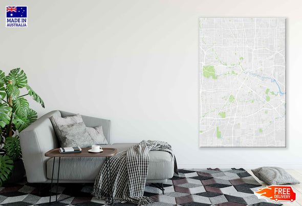 Houston City, Color Detailed Map Vector Art Print 100% Australian Made Stretched Canvas Ready to Hang - 2370