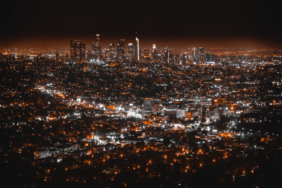 Los Angeles City Night Aerial Print 100% Australian Made Stretched Canvas Ready to Hang - 1539