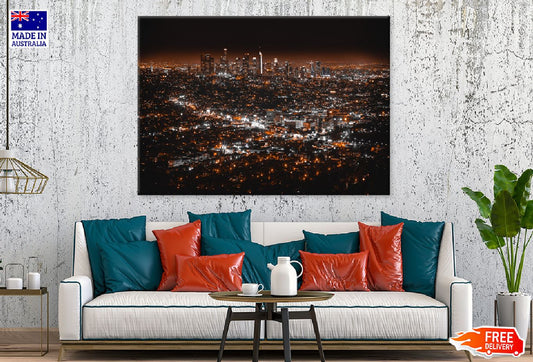 Los Angeles City Night Aerial Print 100% Australian Made Stretched Canvas Ready to Hang - 1539