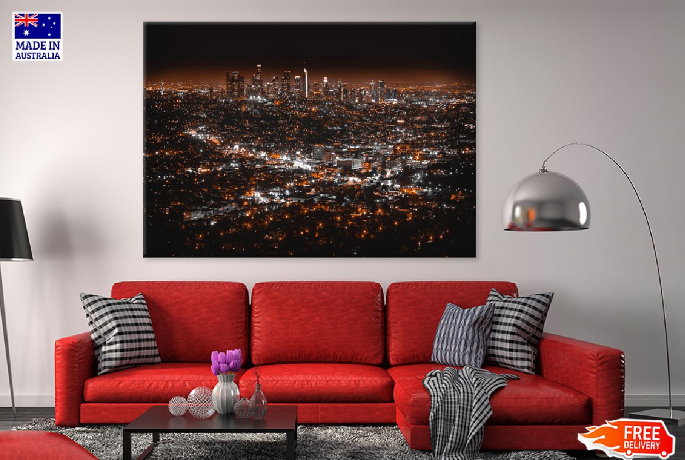 Los Angeles City Night Aerial Print 100% Australian Made Stretched Canvas Ready to Hang - 1539