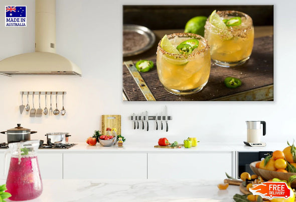 Spicy Jalapeno Margarita with Lime and Tequila Photograph Print 100% Australian Made Stretched Canvas Ready to Hang - 2071