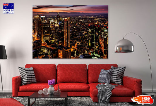 High Skyscrapers City Night View Print 100% Australian Made Stretched Canvas Ready to Hang - 1540