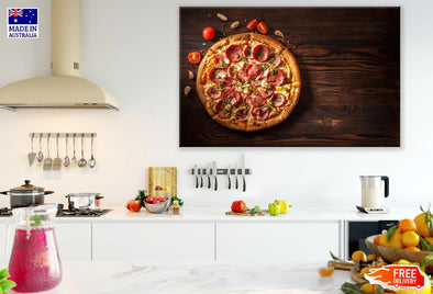 Rustic Rtyle Pizza and Fresh Herbs Photograph Print 100% Australian Made Stretched Canvas Ready to Hang - 2072