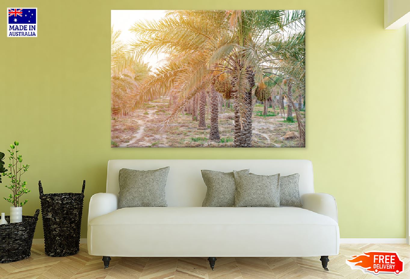 Date Trees Pathway Sunset View Print 100% Australian Made Stretched Canvas Ready to Hang - 1769