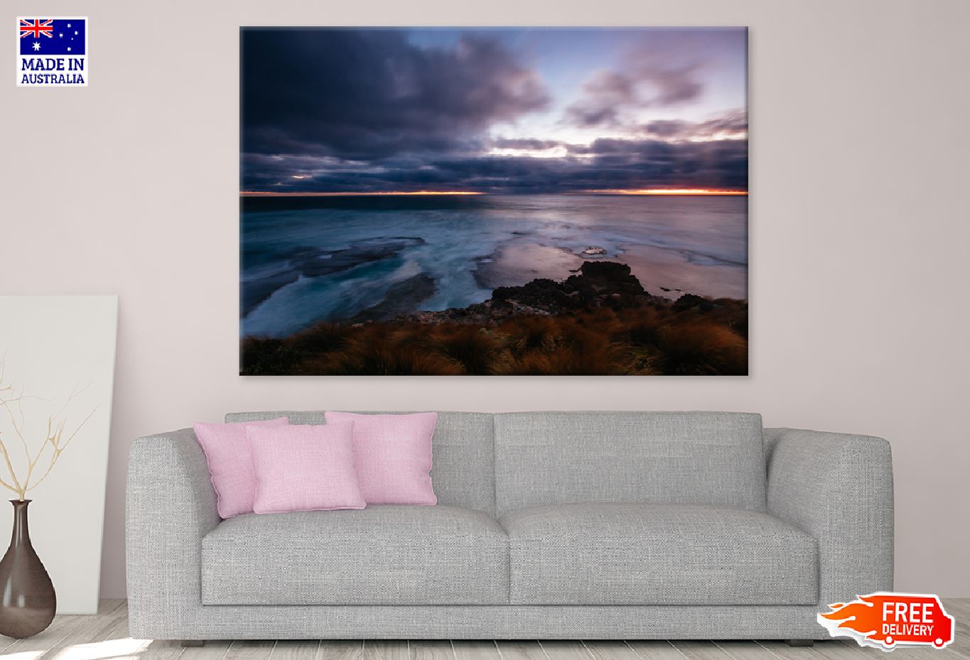 Pearses Beach & Clouds Photograph Print 100% Australian Made Stretched Canvas Ready to Hang - 1439