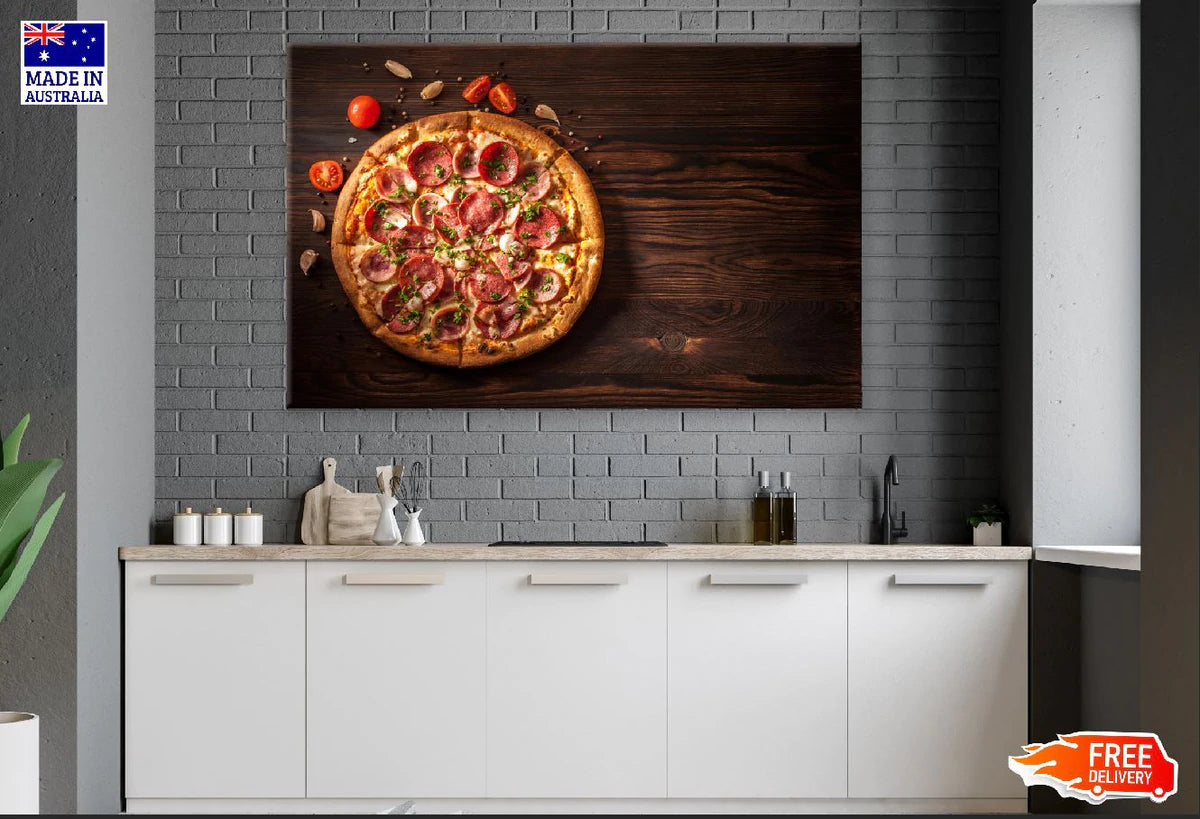 Rustic Rtyle Pizza and Fresh Herbs Photograph Print 100% Australian Made Stretched Canvas Ready to Hang - 2072