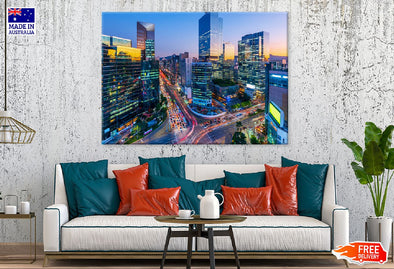 Traffic of Seoul City Night View Print 100% Australian Made Stretched Canvas Ready to Hang - 1459