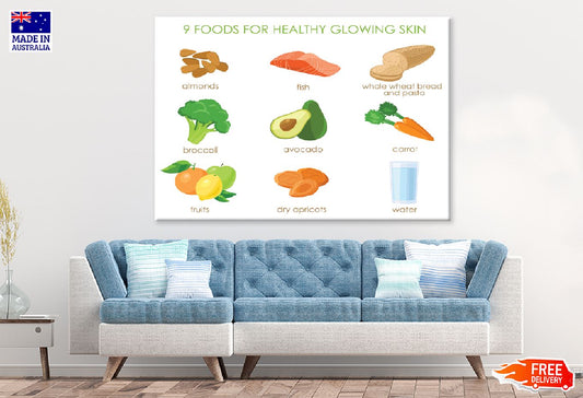 9 Foods for Skin Vector Design Print 100% Australian Made Stretched Canvas Ready to Hang - 2393