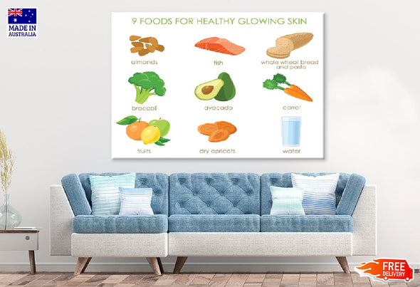 9 Foods for Skin Vector Design Print 100% Australian Made Stretched Canvas Ready to Hang - 2393