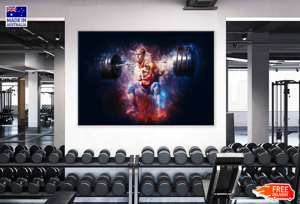 Body Builder Workout in Gym Print 100% Australian Made Stretched Canvas Ready to Hang - 2249