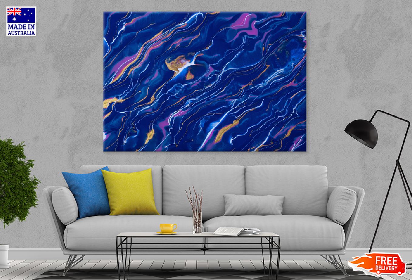 Navy Blue & Purple Abstract Art Print 100% Australian Made Stretched Canvas Ready to Hang - 1110