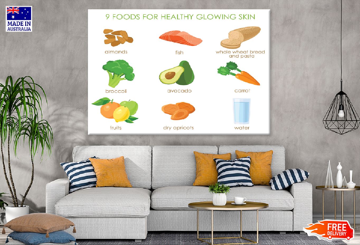 9 Foods for Skin Vector Design Print 100% Australian Made Stretched Canvas Ready to Hang - 2393