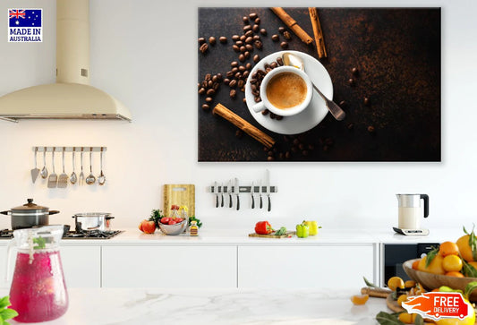 Cup of Fresh Made Coffee Top View Photograph Print 100% Australian Made Stretched Canvas Ready to Hang - 2073