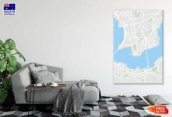 Hong Kong City Colored Vector Map Print 100% Australian Made Stretched Canvas Ready to Hang - 2372