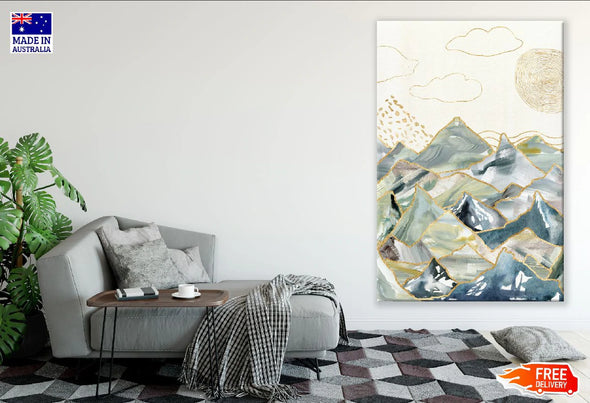 Mountains & Clouds Abstract Line Art Design Print 100% Australian Made Stretched Canvas Ready to Hang - 1872