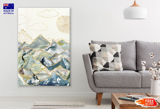 Mountains & Clouds Abstract Line Art Design Print 100% Australian Made Stretched Canvas Ready to Hang - 1872