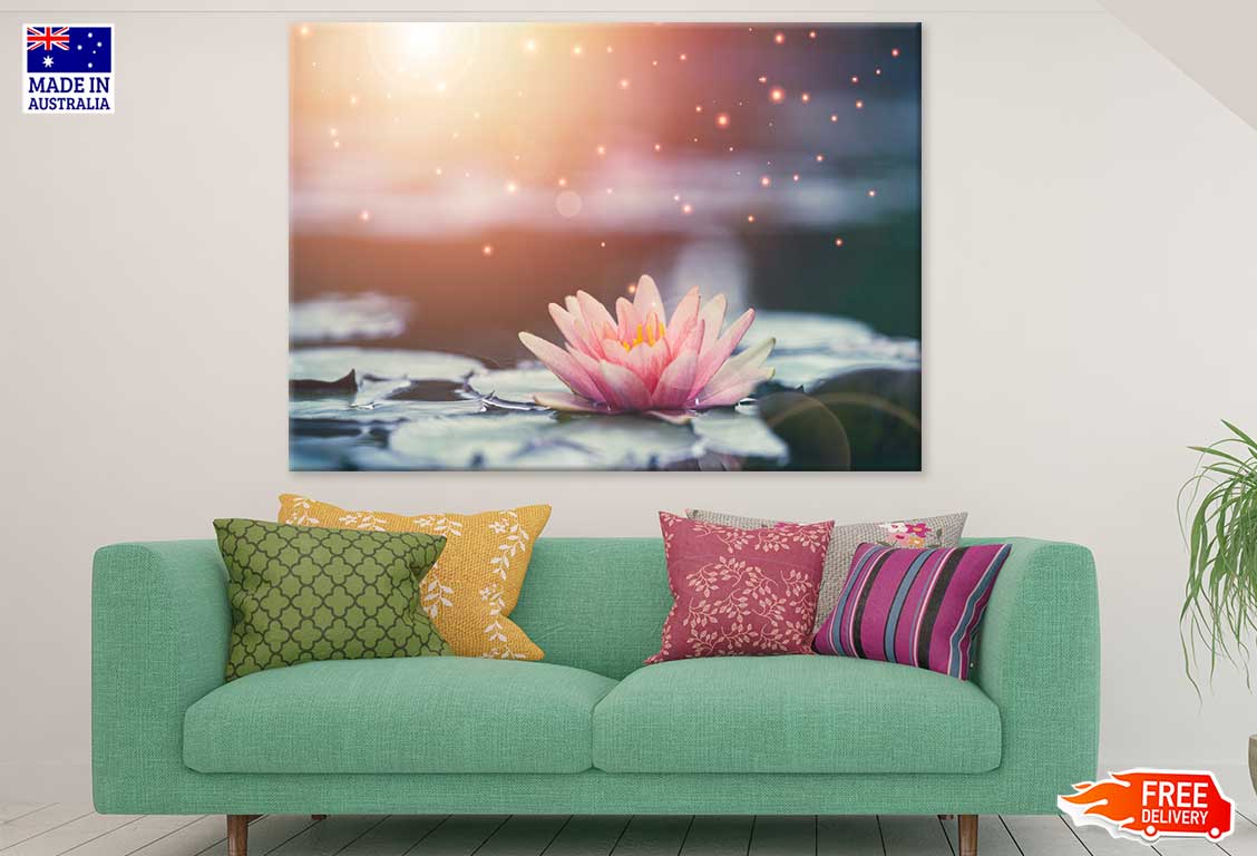 White Lotus on Water Digital Art Print 100% Australian Made Stretched Canvas Ready to Hang - 1641