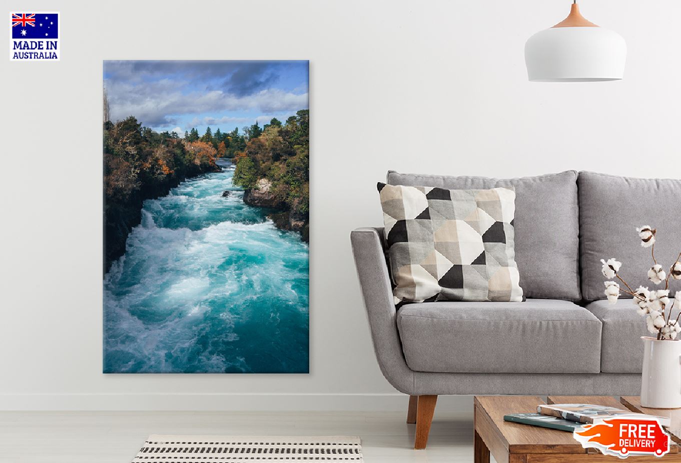 Huka Falls Scenery Photograph Print 100% Australian Made Stretched Canvas Ready to Hang - 1092