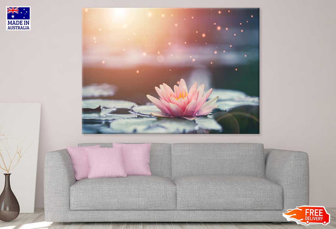 White Lotus on Water Digital Art Print 100% Australian Made Stretched Canvas Ready to Hang - 1641