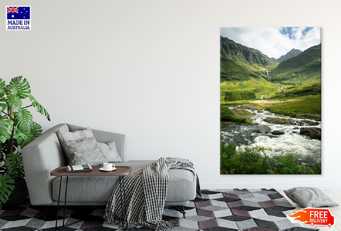 River Surrounded by Mountain View Print 100% Australian Made Stretched Canvas Ready to Hang - 1093