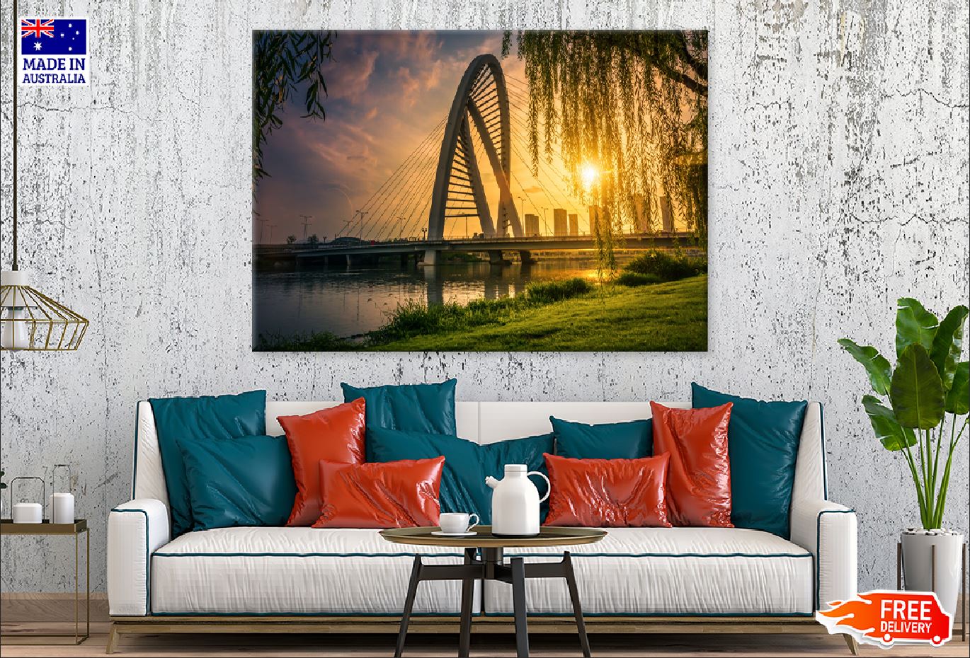 Old Iron Bridge at Sunset View Print 100% Australian Made Stretched Canvas Ready to Hang - 1542