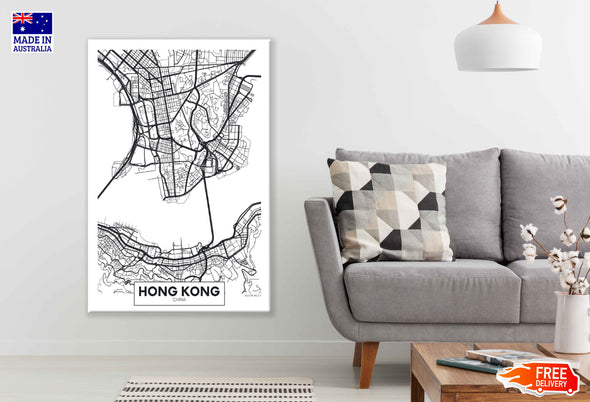 Hong Kong City in China Detailed Map Print 100% Australian Made Stretched Canvas Ready to Hang - 2373