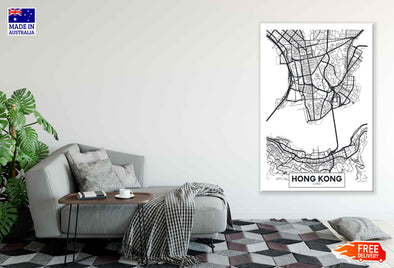 Hong Kong City in China Detailed Map Print 100% Australian Made Stretched Canvas Ready to Hang - 2373