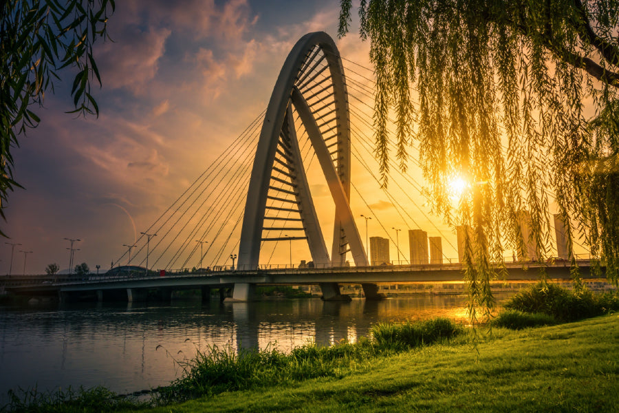 Old Iron Bridge at Sunset View Print 100% Australian Made Stretched Canvas Ready to Hang - 1542