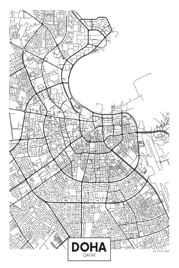 Doha City in Qatar Detailed Map Print 100% Australian Made Stretched Canvas Ready to Hang - 2374