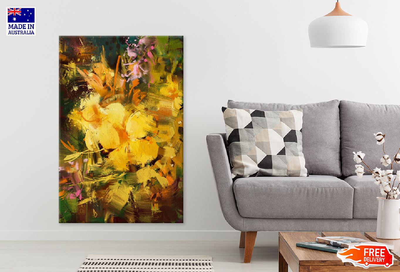 Gold & Yellow Abstract Painting Design Print 100% Australian Made Stretched Canvas Ready to Hang - 1194