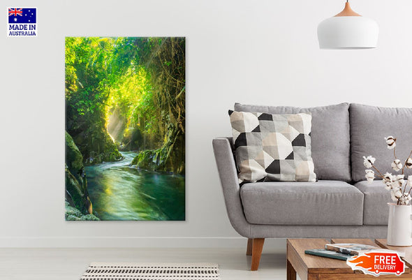 Waterfall in Forest Scenery View Print 100% Australian Made Stretched Canvas Ready to Hang - 1094