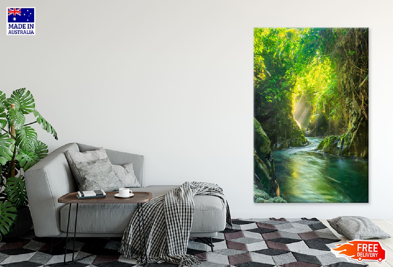 Waterfall in Forest Scenery View Print 100% Australian Made Stretched Canvas Ready to Hang - 1094