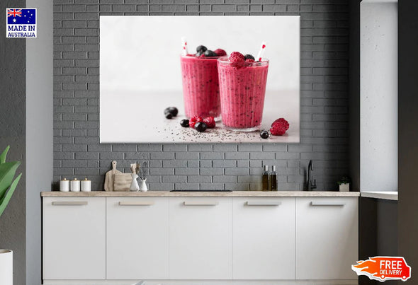 Red Berry Smoothie with Chia Seeds in Glasses Photograph Print 100% Australian Made Stretched Canvas Ready to Hang - 2075