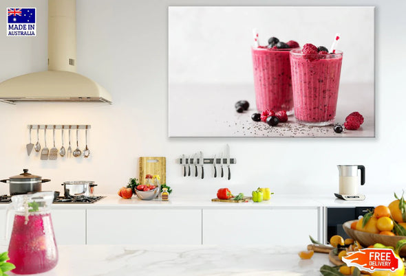 Red Berry Smoothie with Chia Seeds in Glasses Photograph Print 100% Australian Made Stretched Canvas Ready to Hang - 2075