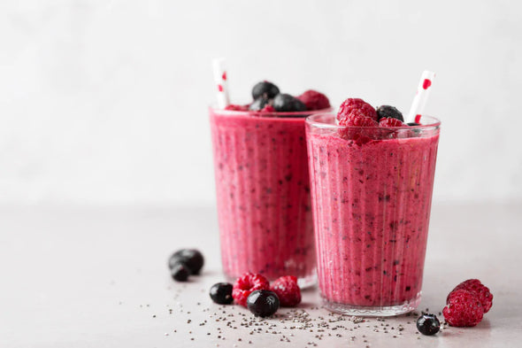 Red Berry Smoothie with Chia Seeds in Glasses Photograph Print 100% Australian Made Stretched Canvas Ready to Hang - 2075