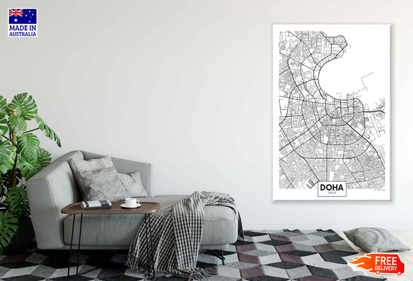 Doha City in Qatar Detailed Map Print 100% Australian Made Stretched Canvas Ready to Hang - 2374