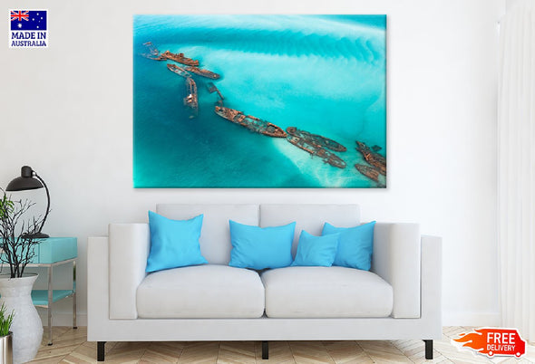 Tangalooma Wrecks Moreton Island Print 100% Australian Made Stretched Canvas Ready to Hang - 1443