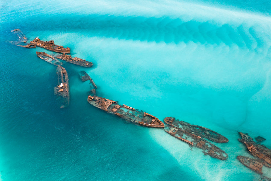 Tangalooma Wrecks Moreton Island Print 100% Australian Made Stretched Canvas Ready to Hang - 1443