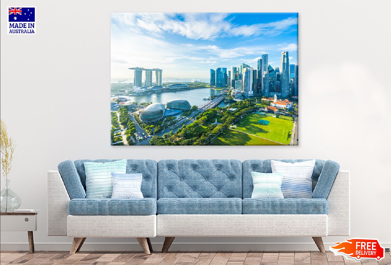 Cityscape Singapore City Skyline Print 100% Australian Made Stretched Canvas Ready to Hang - 1544