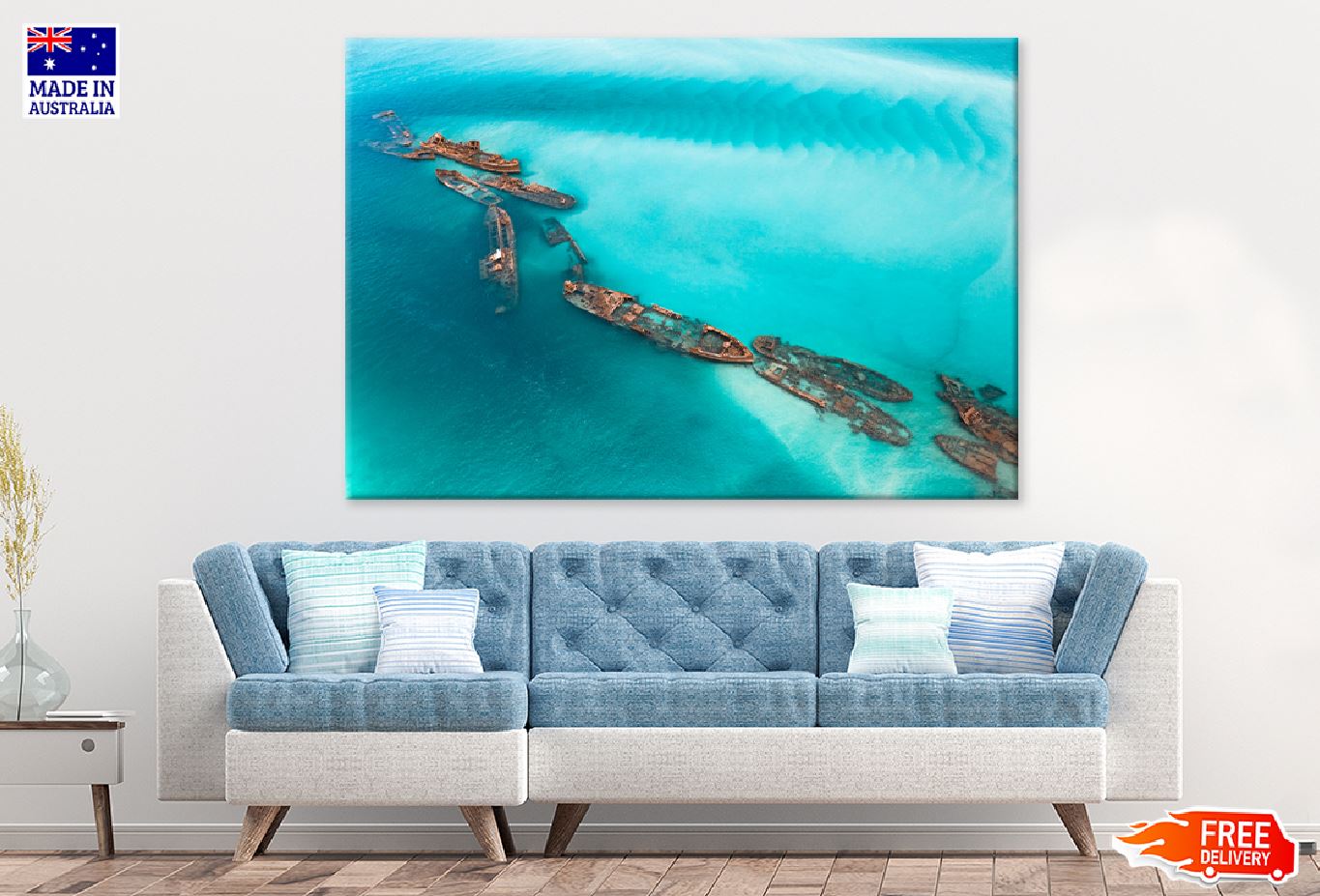 Tangalooma Wrecks Moreton Island Print 100% Australian Made Stretched Canvas Ready to Hang - 1443