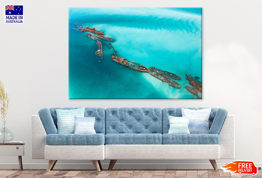 Tangalooma Wrecks Moreton Island Print 100% Australian Made Stretched Canvas Ready to Hang - 1443