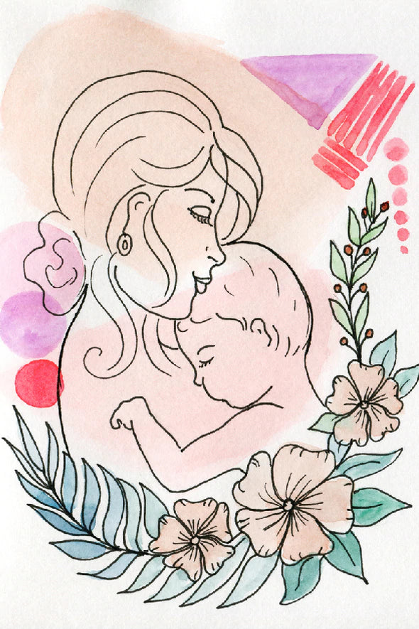 Mom & Son on Flowers Ornament Line Art Design Print 100% Australian Made Stretched Canvas Ready to Hang - 1875