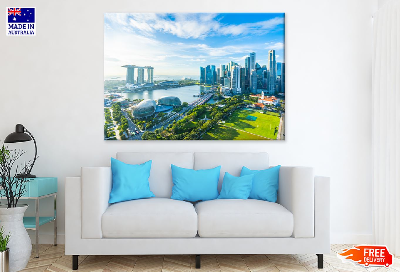 Cityscape Singapore City Skyline Print 100% Australian Made Stretched Canvas Ready to Hang - 1544