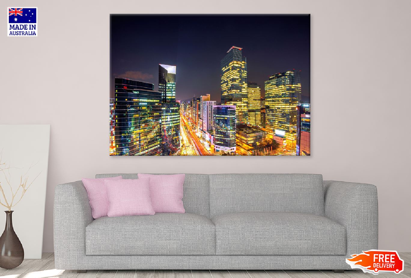 South Korea Night Traffic View Print 100% Australian Made Stretched Canvas Ready to Hang - 1545