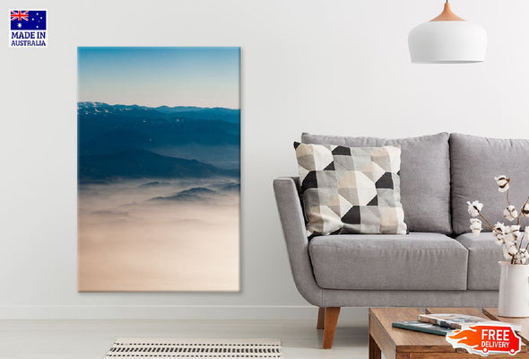 Mountain Range with Fog Scenery Print 100% Australian Made Stretched Canvas Ready to Hang - 1096