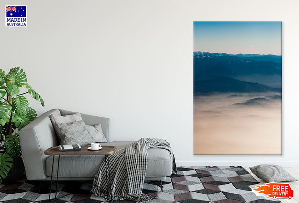 Mountain Range with Fog Scenery Print 100% Australian Made Stretched Canvas Ready to Hang - 1096